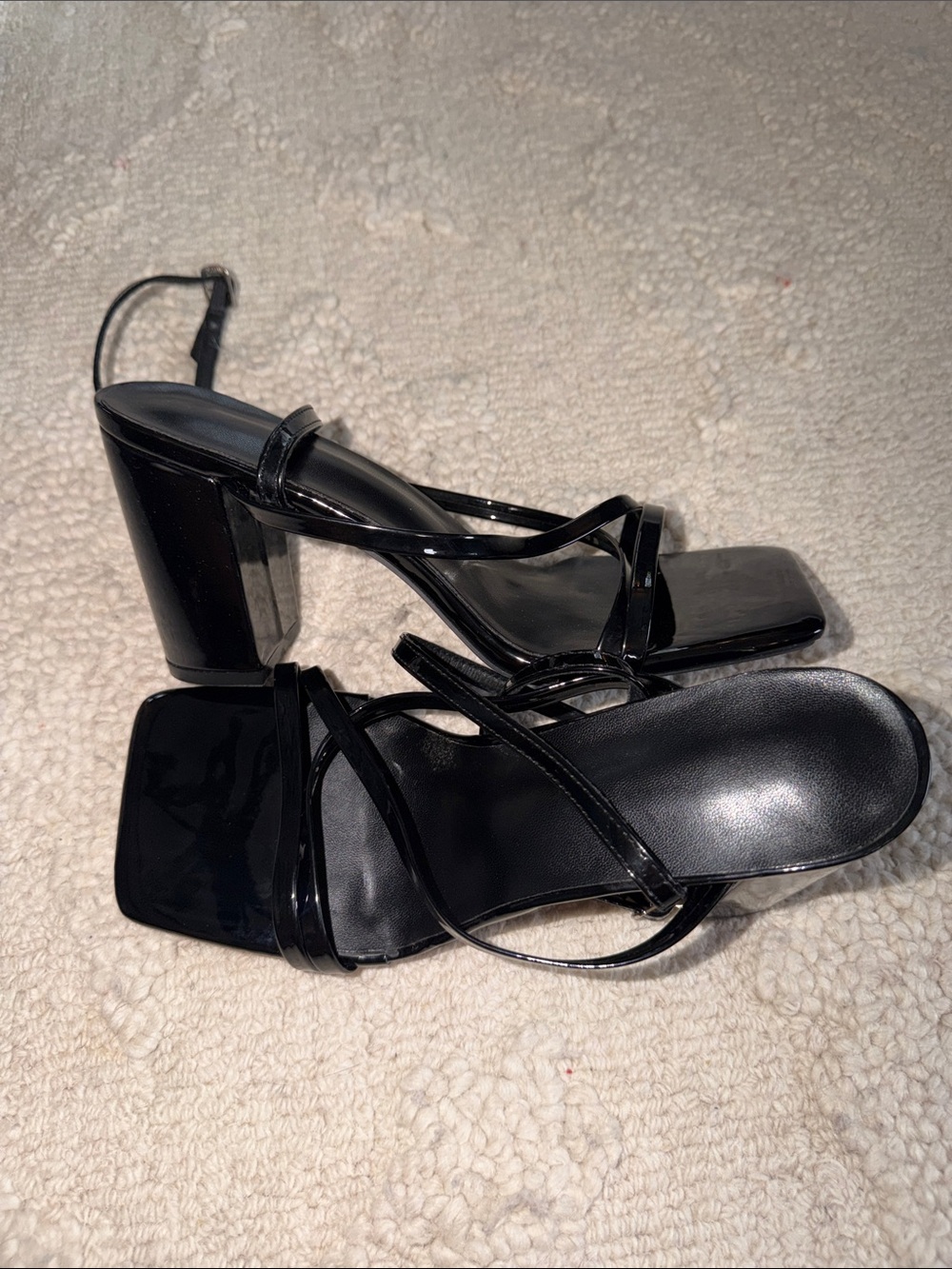 Classic Black Strappy Block Heel Sandals - Women's